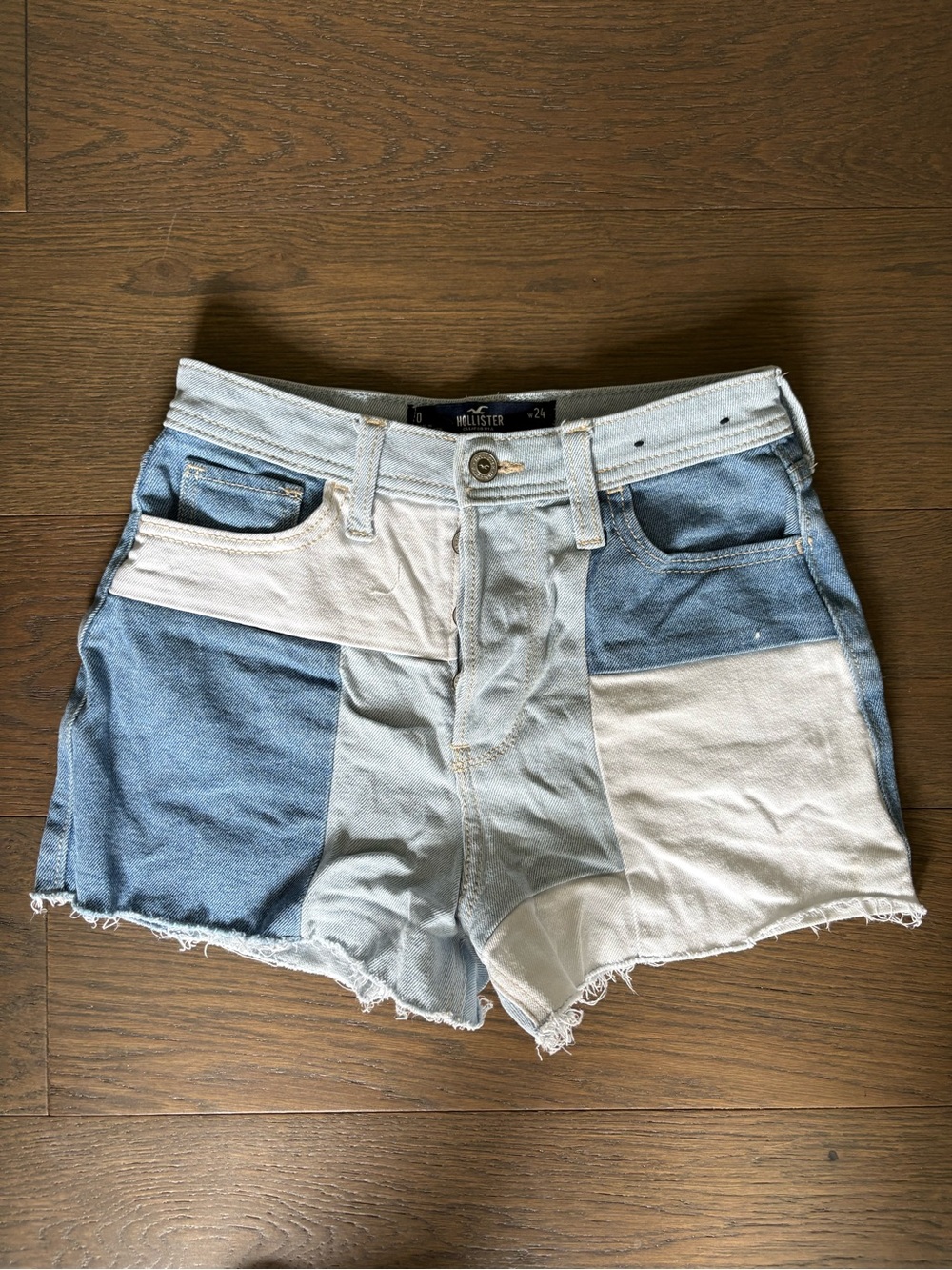Hollister Two-Tone Light Blue & White Patchwork Denim Shorts
